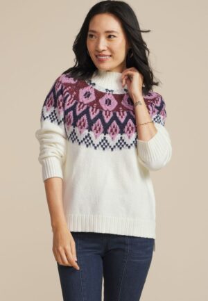 Abstract Fair Isle Mock Neck Sweater