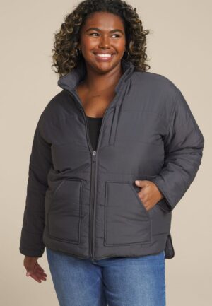 Plus Size Quilted Patch Pocket Jacket