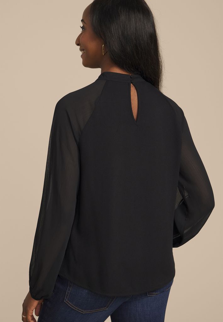 Mock Neck Long Sheer Sleeve Blouse - Image 2