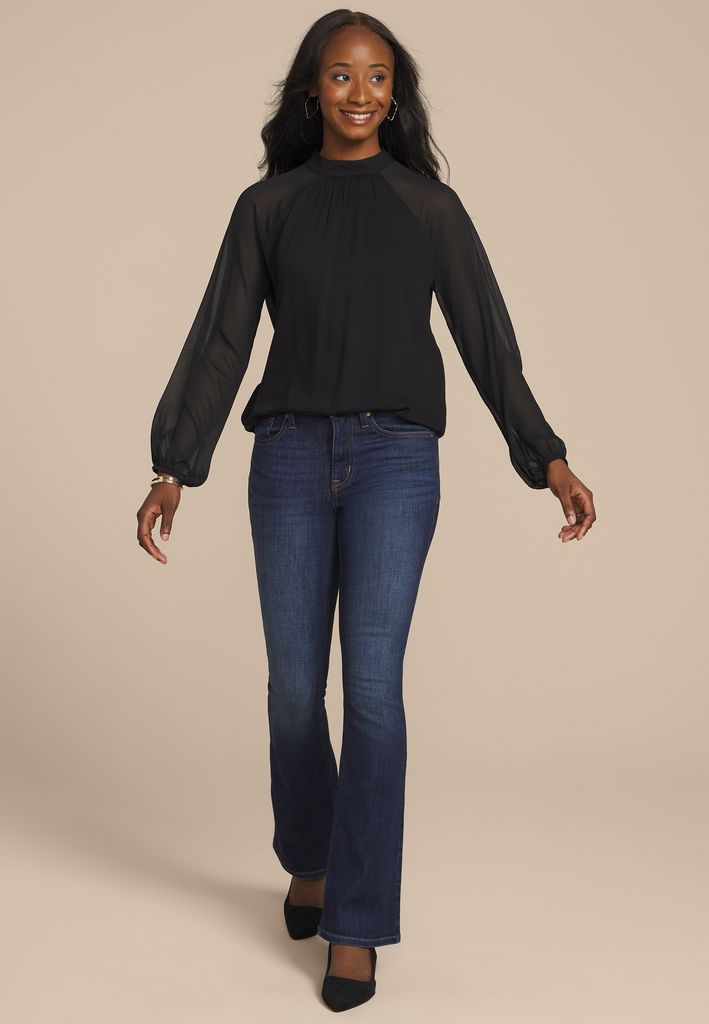 Mock Neck Long Sheer Sleeve Blouse - Image 3