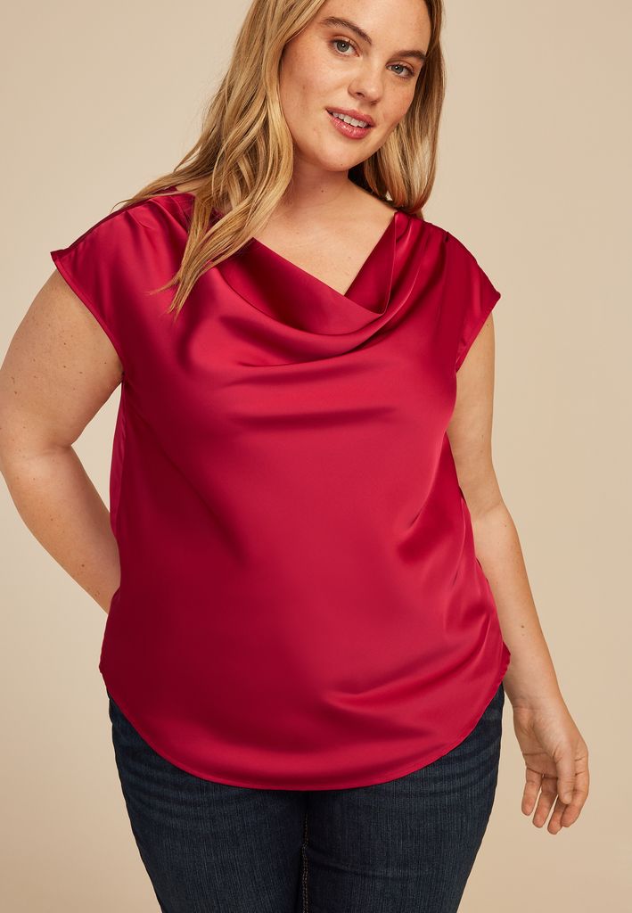 Plus Size Satin Cowl Neck Blouse