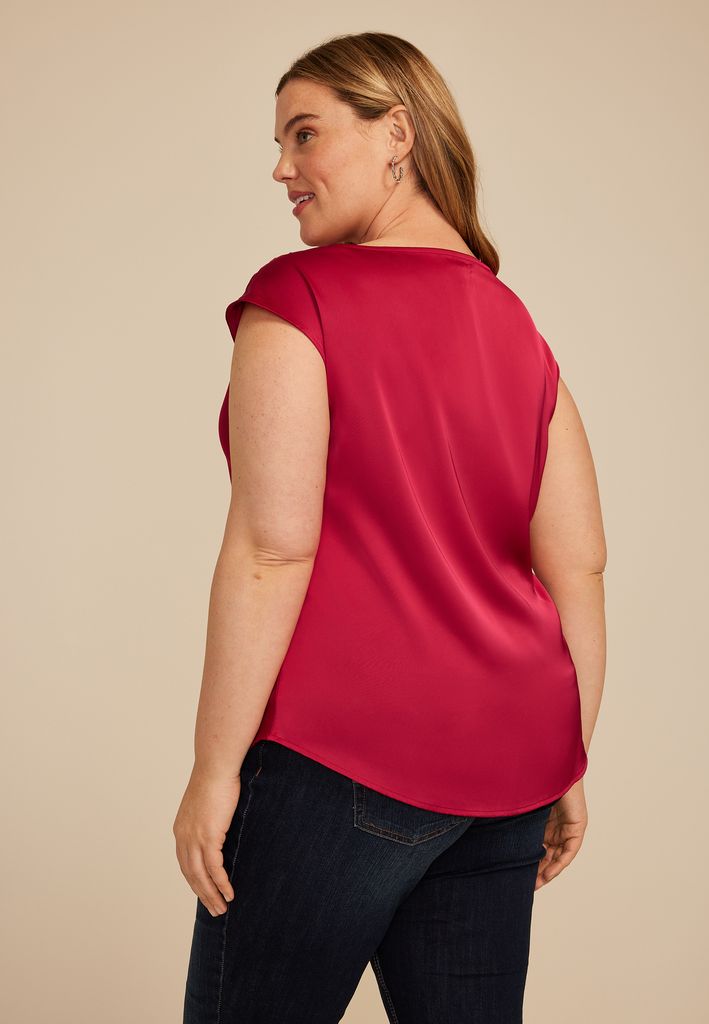 Plus Size Satin Cowl Neck Blouse - Image 2