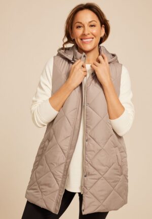 Plus Size Quilted Long Hooded Vest