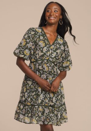 Floral Bubble Sleeve Mini Dress