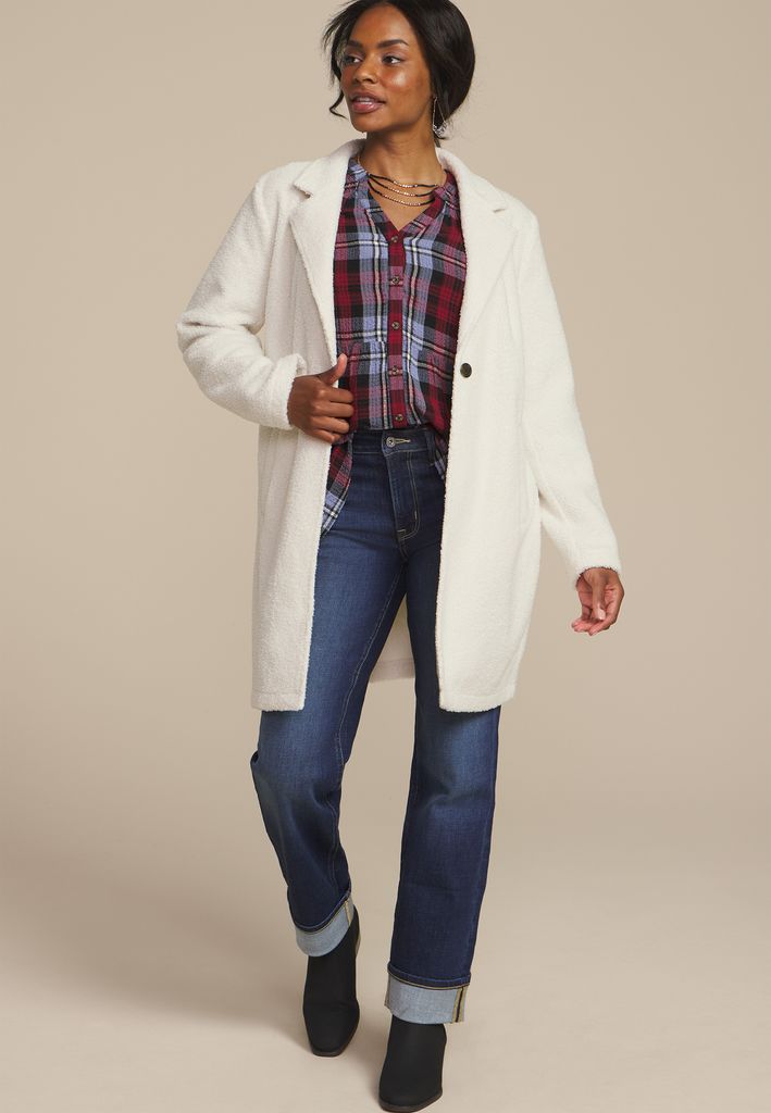 Curly Sherpa Single Button Dress Coat - Image 3