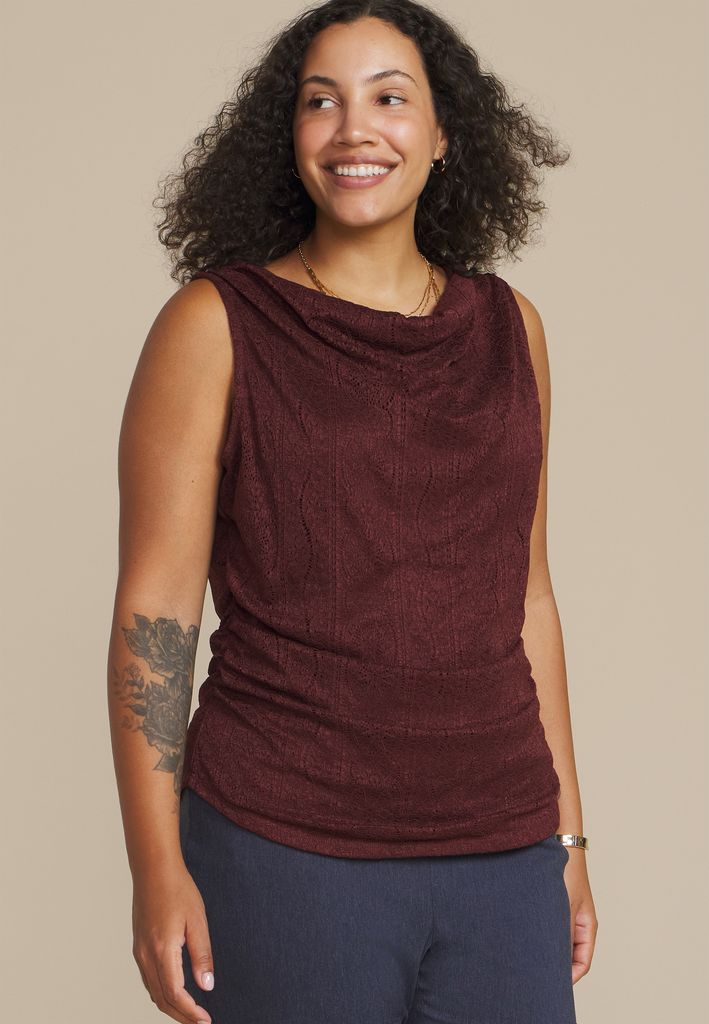 Plus Size Lace Shirred Cowl Neck Tank Top