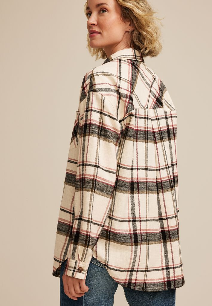 Cabin Plaid Boyfriend Tunic Button Down Shirt - Image 2