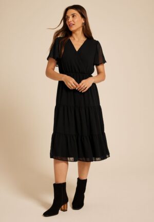 Surplice Tiered Midi Dress