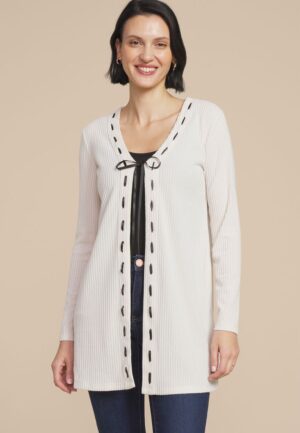 Ribbed Bow Front Tie Cardigan