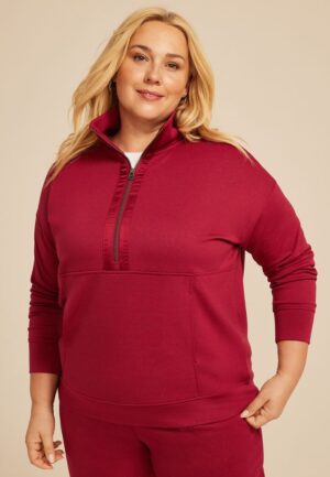 Plus Size Sparkle Scuba Knit Half Zip Sweatshirt
