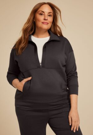 Plus Size Sparkle Scuba Knit Half Zip Sweatshirt