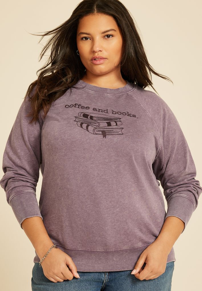 Plus Size Coffee And Books Relaxed Fit Sweatshirt - Image 3