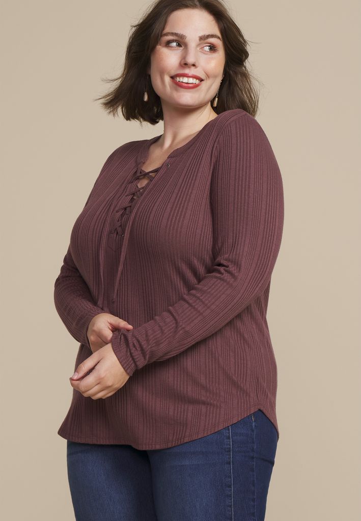 Plus Size Variegated Lace Up Top