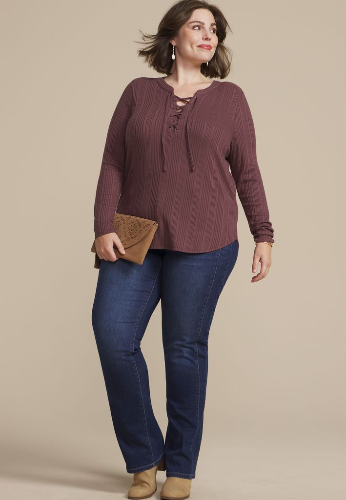 Plus Size Variegated Lace Up Top - Image 3