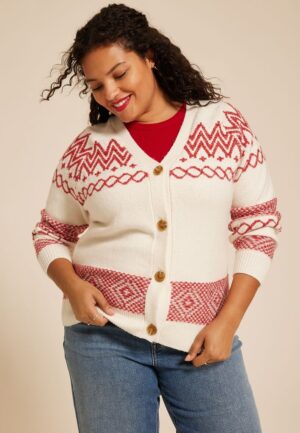 Plus Size Fair Isle Button Front Cardigan
