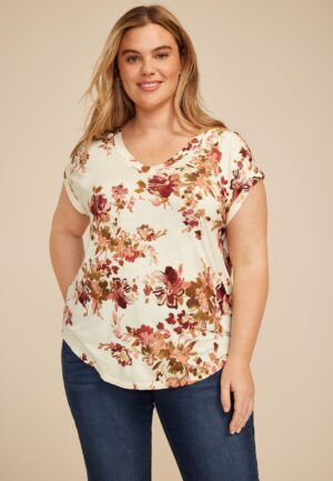 Plus Size 24/7 Berkley Floral V Neck Tee