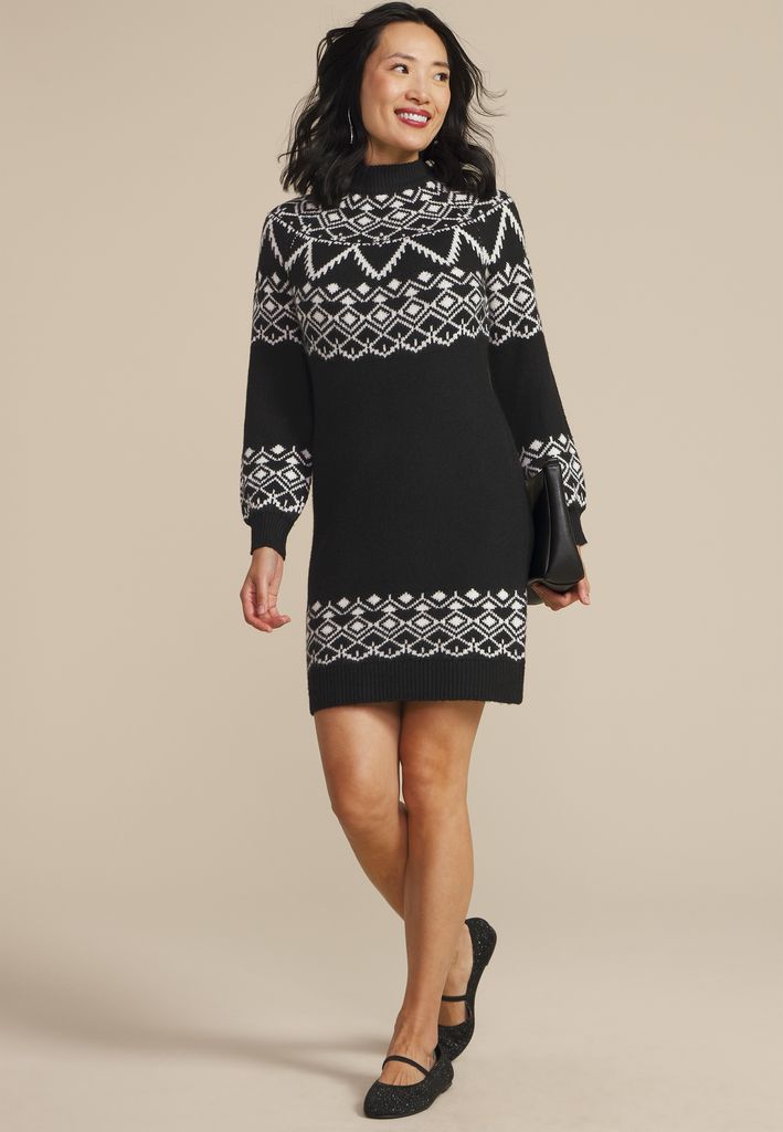 Fair Isle Mock Neck Mini Sweater Dress - Image 3