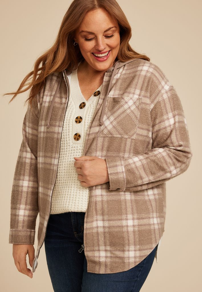 Plus Size Vintage Plaid Hooded Shacket