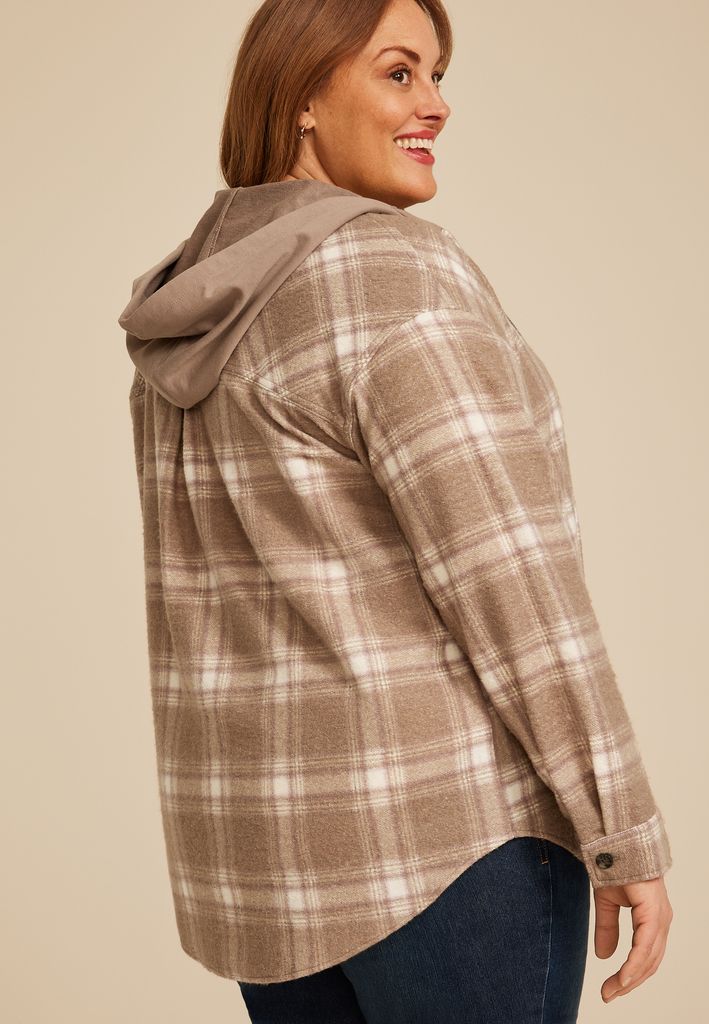 Plus Size Vintage Plaid Hooded Shacket - Image 2