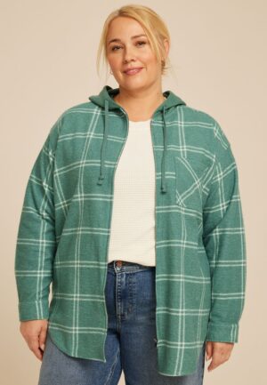 Plus Size Vintage Plaid Hooded Shacket