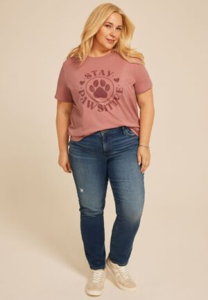 Plus Size Stay Pawsitive Oversized Fit Graphic Tee