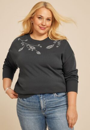 Plus Size Studio Y Beaded Embellished Sweatshirt