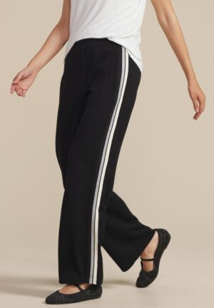 Striped Scuba Knit Wide Leg Pants