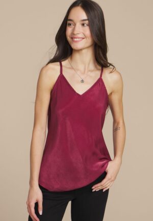 Red Satin V Neck Cami