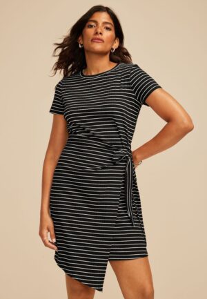 24/7 Striped Faux Wrap Mini Dress