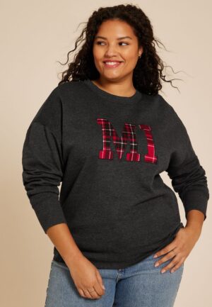 Plus Size State Plaid Crew Neck Sweatshirt
