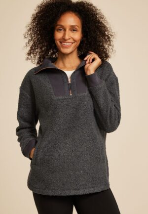 Quarter Zip Sherpa Tunic Sweatshirt