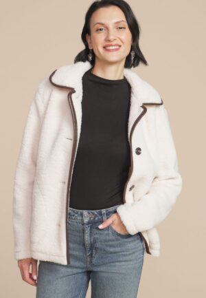 Sherpa Faux Leather Trim Jacket