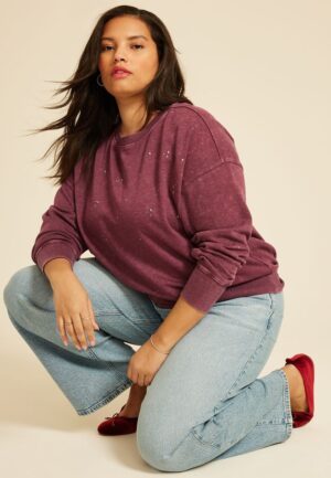 Plus Size Studio Y Embellished Crewneck Sweatshirt