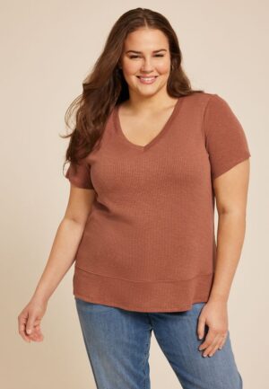 Plus Size 24/7 V Neck Step Hem Tee