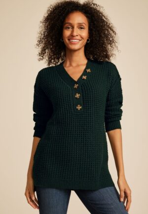 Oversized Waffle Henley Sweater