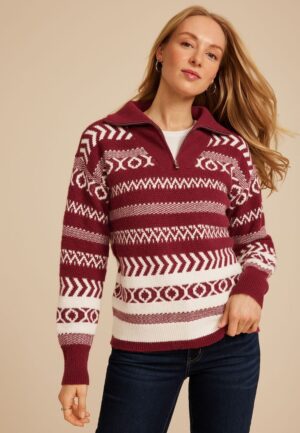 Geometric Nordic Quarter Zip Sweater