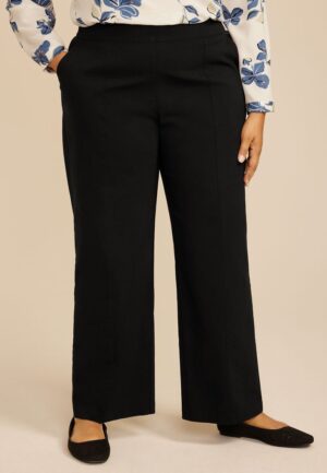 Plus Size Black Bengaline Wide Leg Pant