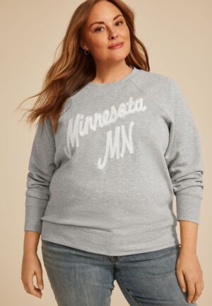 Plus Size State Embroidered Crew Neck Sweatshirt