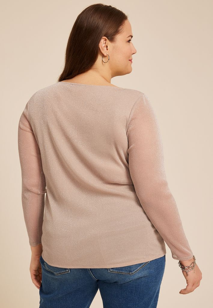 Plus Size Studio Y Shimmer Mesh Long Sleeve Tee - Image 2