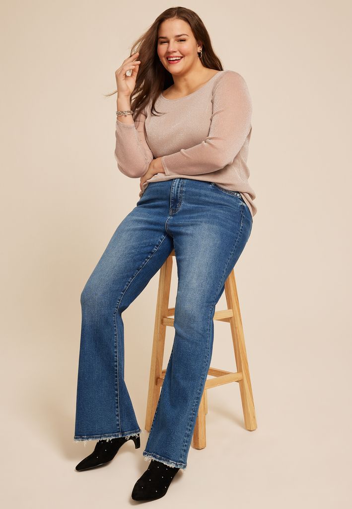 Plus Size Studio Y Shimmer Mesh Long Sleeve Tee - Image 3