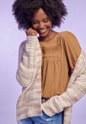 Spacedye Striped Open Front Cardigan