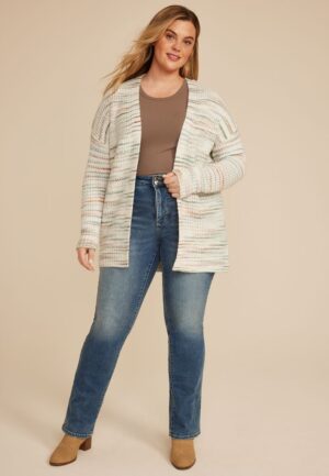 Plus Size Spacedye Striped Open Front Cardigan