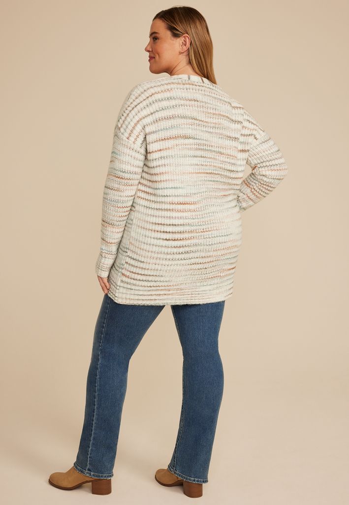 Plus Size Spacedye Striped Open Front Cardigan - Image 2