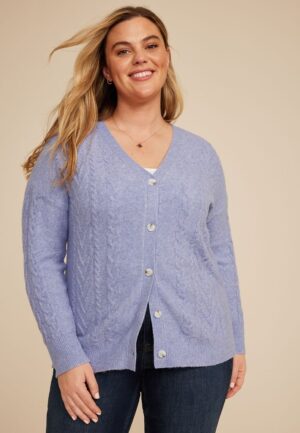 Plus Size Cable Button Front Cardigan