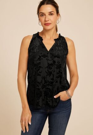 Velvet Burnout Floral V Neck Tank Top