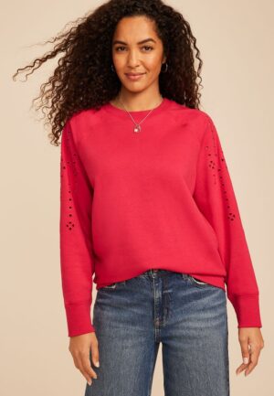 Heart Eyelet Relaxed Fit Sweatshirt