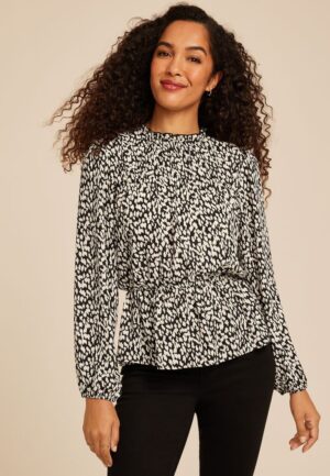 Abstract Peplum Smocked Waist Blouse