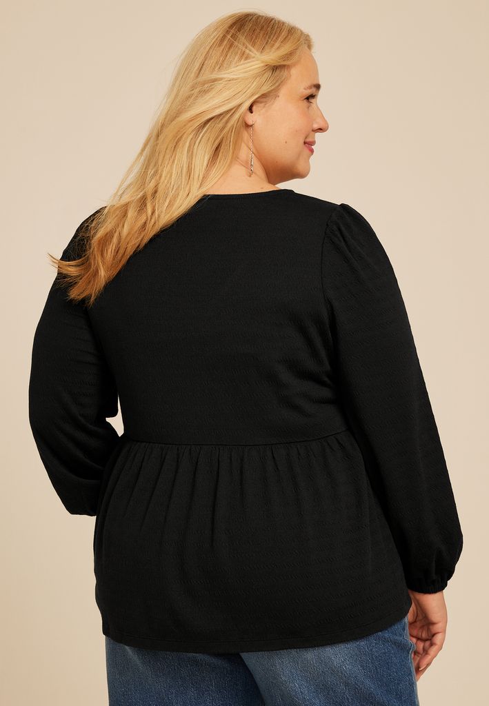 Plus Size Textured Bow Tie V Neck Top - Image 2