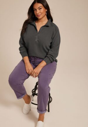Plus Size Ottoman Snap Button Sweatshirt