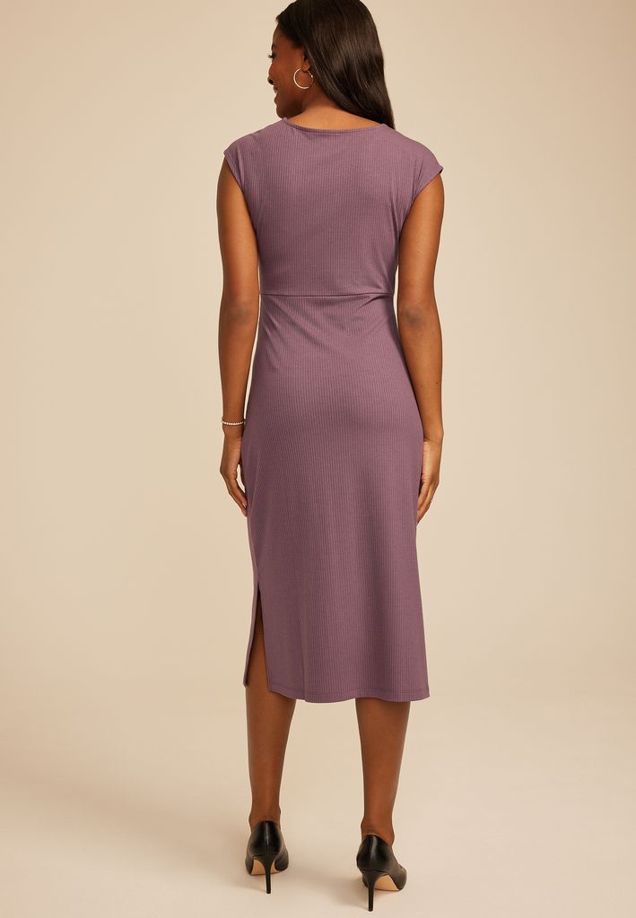 24/7 Wrap Bodice Ribbed Midi Dress - Image 2